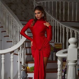 Chic Red Long Sleeve Mini Dress